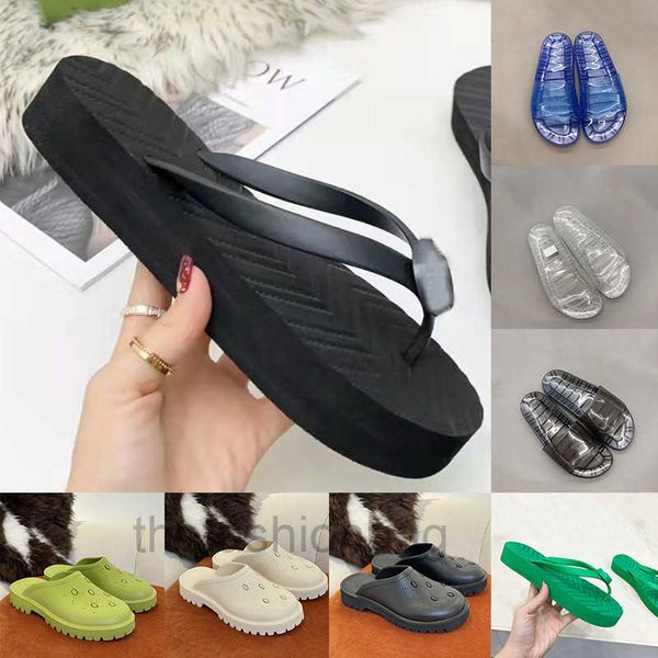 

luxuryflip flops slippers transparent jelly designers slides platform holes sandals for men women fashion trend summer shoes rubber loafers, Black