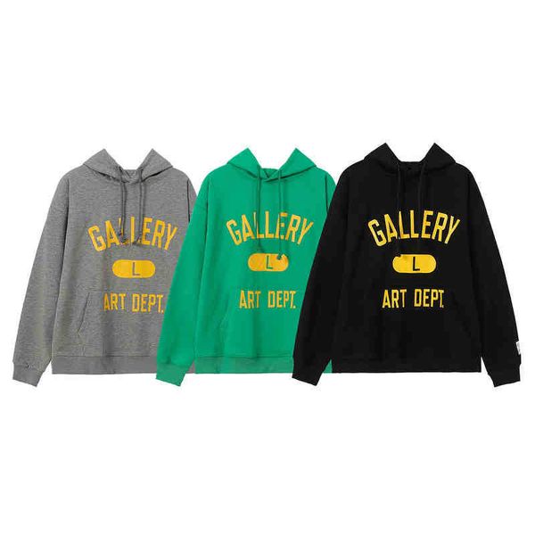 

fleece shirt letter multi cotton t designer american fashion brand galery deps printed high 2022 street hip hop men and women's casual, Black