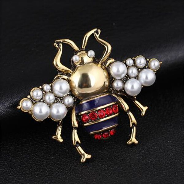 

rhinestone bee brooch pins pearl flying insect brooches women men corsage fashion jewelry clothes hat accessories, Gray