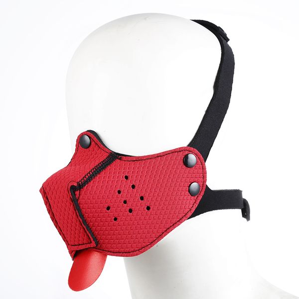 

costumes puppy play gay toys rubber half face dog mask hood toys for men games slave bondage restraint muzzle mask with tongu, Black