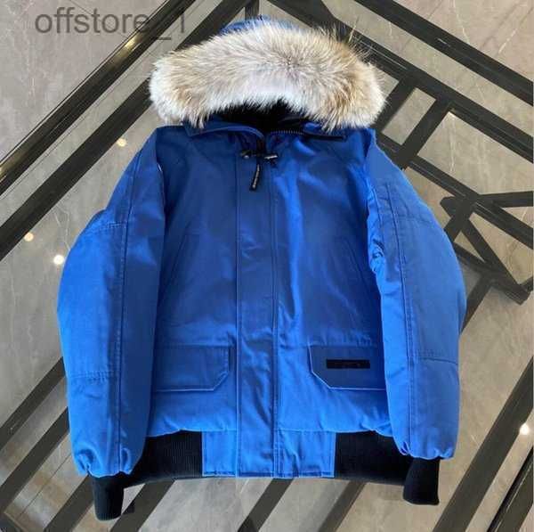 

canada men's down parkas men bomber jacket real wolf fur hooded canvaspatch zipper pockets warm thick outwear designer ruff winter coat, Black