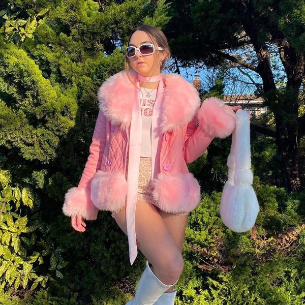 

women's jackets autumn winter button cardigan warm coat sweet girl pink fur coat, Black;brown