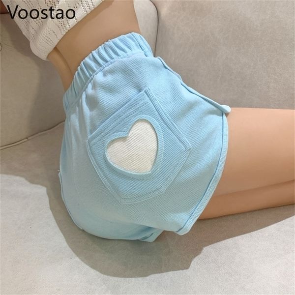 

summer sweet harajuku sports shorts women korean cute love hearts lolita casual girls high waist loose punk short pants 220308, White;black