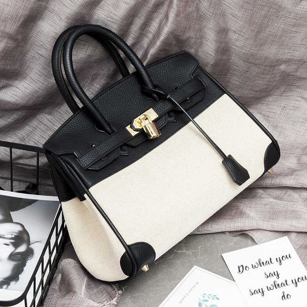 

original designer designer bag berkins h home handbags women 2023 new trend korean color contrast linen versatile one shoulder messenger han