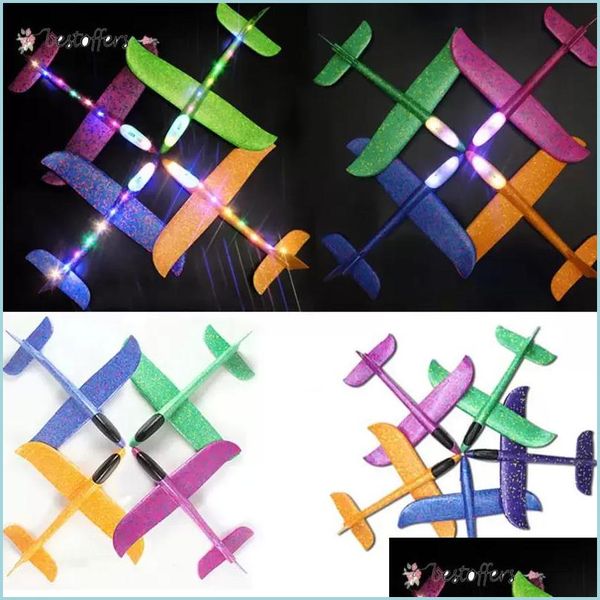 

party favor diy hand throw led lighting up flying glider plane toys foam airplane model outdoor games flash luminous for children fy dh4ee