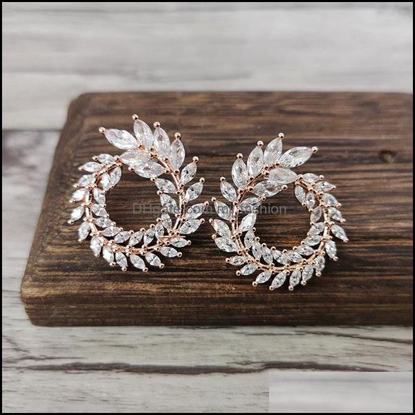

stud luxury clear crystal dazzling cubic zirconia paved olive shape circle stud earring for women party bijoux gift er1121 drop deli dhfpq, Golden;silver
