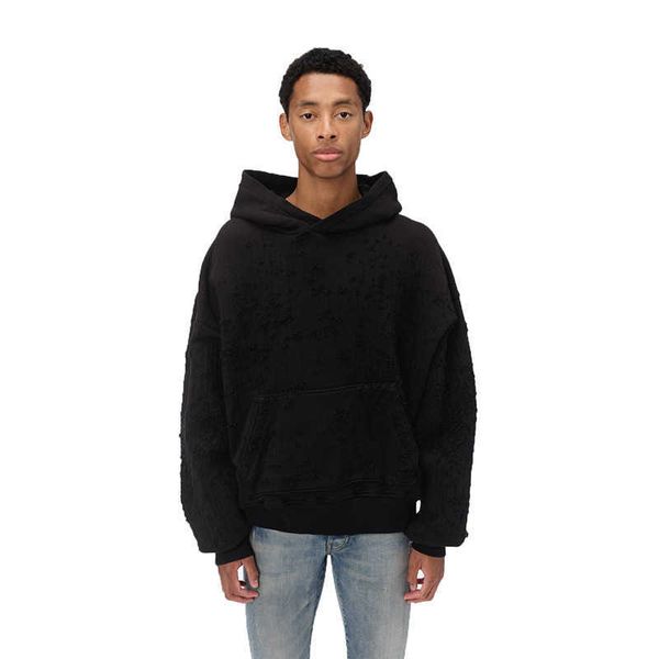

men's hoody hoodie casual sweater designer sweatshirt same amii worn hole pullover men women autumn winter leisure long sleeve plush tr, Black
