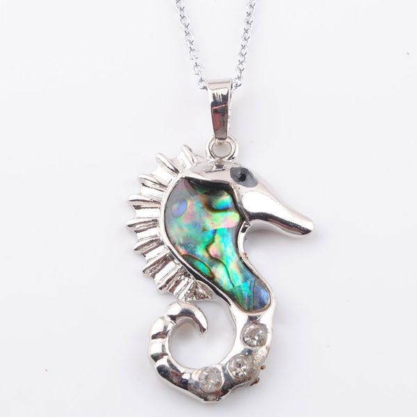 

natural colourful new zealand abalone shell pearl pendant necklace hippocampus beads women charms reiki jewelry n3649, Silver