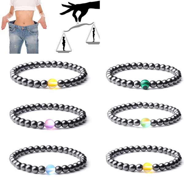 

magnetic therapy bracelet health care 6mm beads hematite bracelet natural stone moonstone charm jewelry, Black