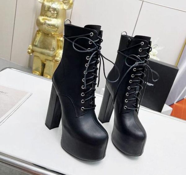 

realfine888 boots 5a y8156450 cherry lace-up platform booties ankle boot for women with box size 35-41, Black