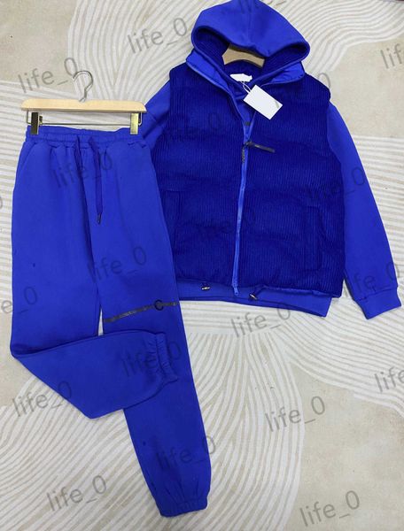 

designer womens three pieces pants lapel zipper down vest letter logo printed pocket hoodie elastic waist beam bottom trousers brand woman, White