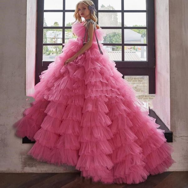 

flower girl dress ruffles crystals beaded girls pageant dresses ball gown halter neck princess toddler kids formal birthday prom party gowns, White;blue