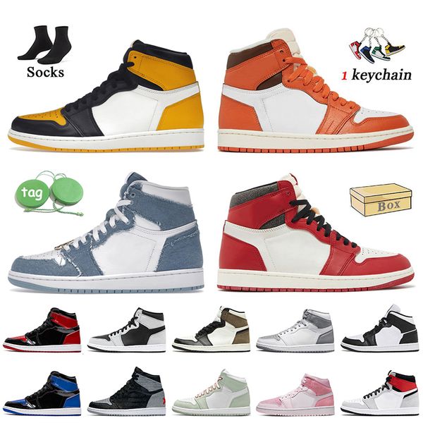 

fashion 2023 jumpman 1 basketball shoes taxi yellow toe starfish 1s denim high og lost and found patent bred dark mocha mid homage seafoam s, Black