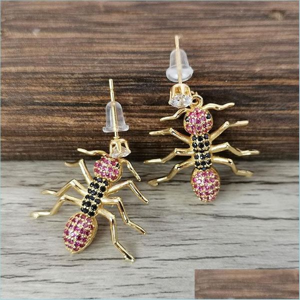 

stud fashion micro pave crystal cz gold ant insect animal charm dangle earrings for women jewelry xmas gift er1111 drop delivery 2022 dhlto, Golden;silver