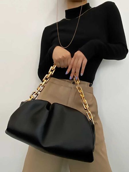 

classic real leather cloud bag golden thick chain fold dumpling one shoulder armpit handbag 221101
