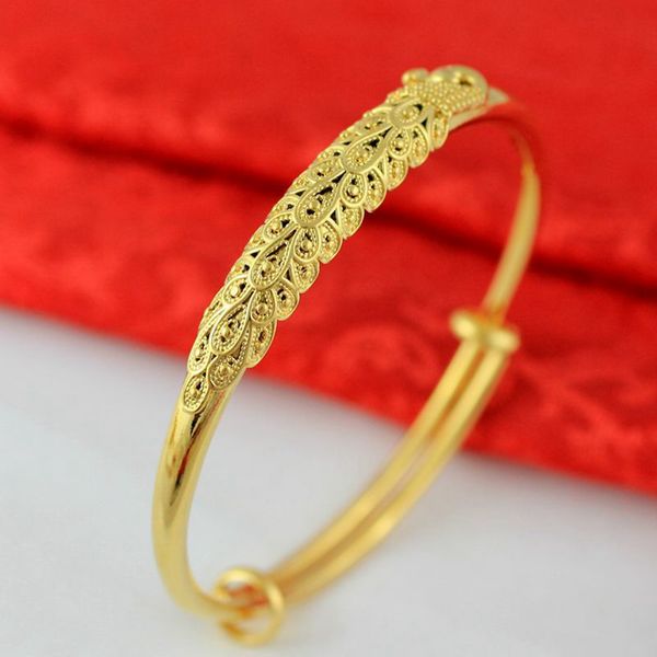 

women bangle adjust ethnic style bracelet female peacock dragon phoenix love marriage 18k yellow gold filled classic jewelry gift, Black