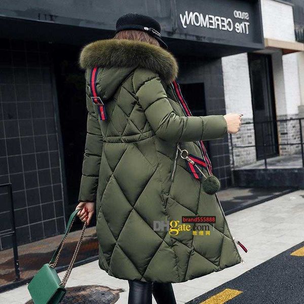 

luxurybig fur winter coat thickened stitching slim long cotton ladies parka down jacket women, Black