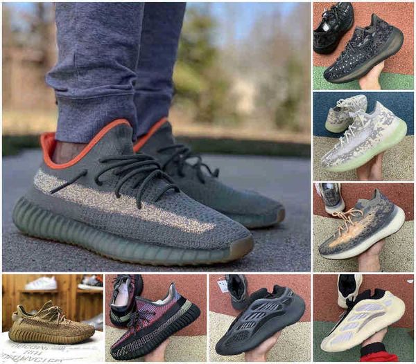 

with original box new shoes yeezy boost 350 380 700 v2 v3 static 3m reflective yecheil shoes 380 alien foam runner semi frozen yellow earth, Black