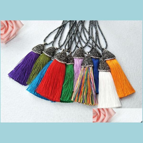 

pendant necklaces 5 strands hematite beads necklace handmade pave crystal rhinestone csilk thread tassel pendant boho necklaces for dhqui, Silver