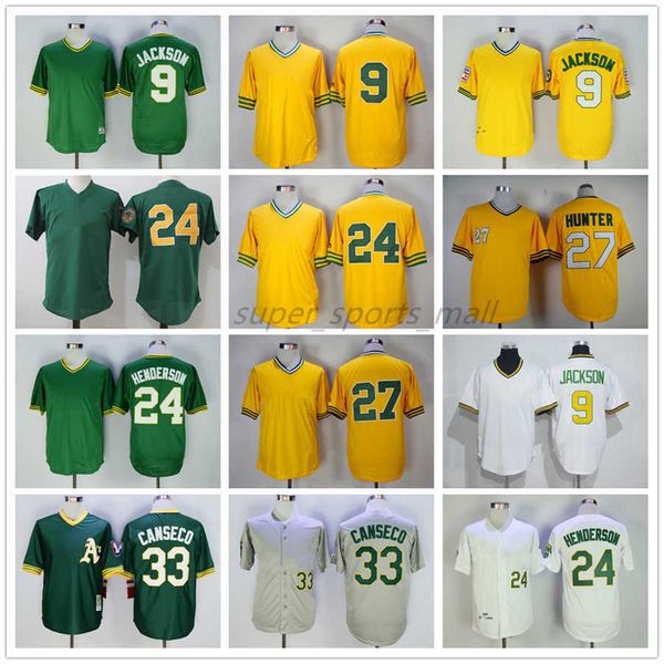 

vintage college baseball wears jersey 9 reggie jackson 24 rickey henderson 27 catfish hunter 33 jose canseco jerseys men women youth size s-, Blue;black