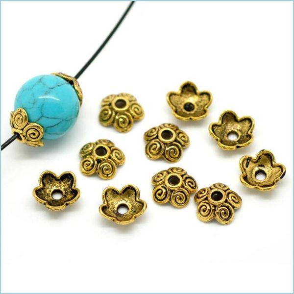 

other 100pcs ancient gold tone flower bead caps bracelet necklace diy jewelry findings fit beads accessories 10x4mm drop delivery 20 dhumq, Blue;slivery