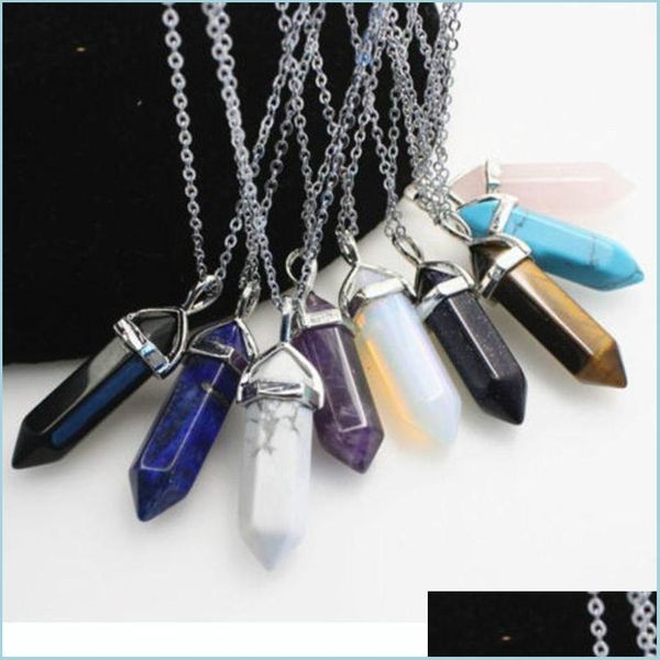 

beaded necklaces natural hexagonal prism pointed pendant crystal necklaceaddchain drop delivery 2022 jewelry necklaces pendants dhbgn, Silver