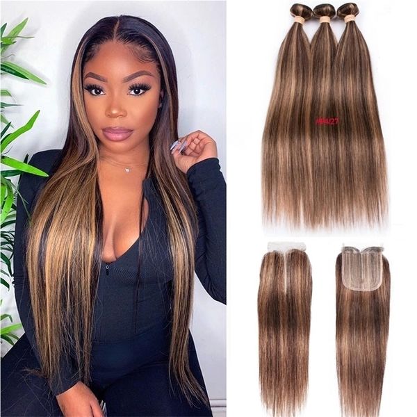 

hair wefts highlight ombre bundles with closure t part brazilian bone straight bundles with closure brown human hair bundles with closure 22, Black