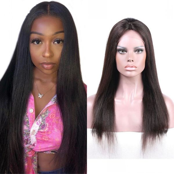 

indian human hair straight lace front wigs for women 130% 13x4 frontal wig with baby hair, Black;brown