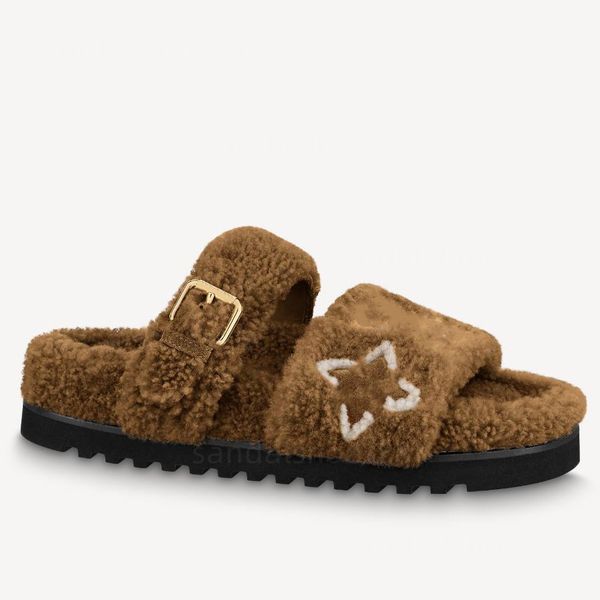 

paseo flat comfort mule fur slippers slides sandal fuzzy fluffy slipper shearling bom dia flats embroidery plush uggly warm flip flop mules, Black