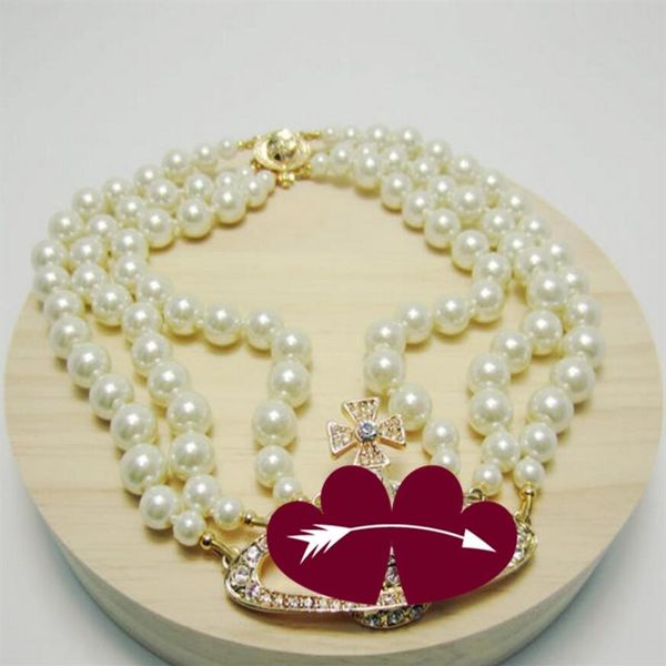 

2020 new product 3-layer pearl orbit necklace ladies rhinestone satellite planet necklace gift 63j, Silver