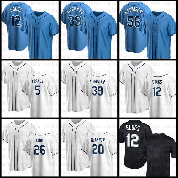 

2022 kevin kiermaier baseball jersey wander franco wade boggs randy arozarena tyler glasnow corey kluber ji-man choi manuel margot yandy, Blue;black