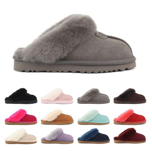

women winter slippers designer fur slides chestnut black pink grey cold proof thick bottomed sandals shoes size 35-45
