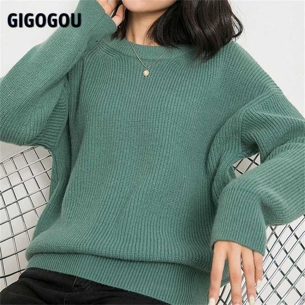 

gigogou corase knit warm sweater women basic pullovers autumn winter cashmere sweaters casual loose oversized female jumper 211122, White;black