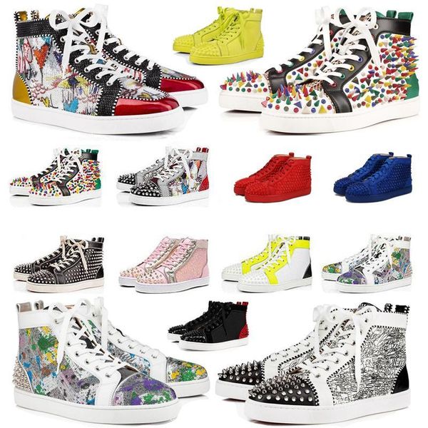 

men women christians red-bottoms casual shoes studded spikes platform glitter graffiti vintage low leather suede flat outdoor size 36-48, Black