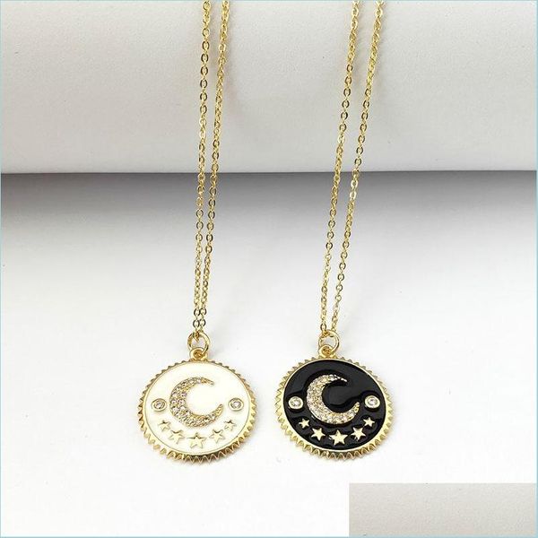

pendant necklaces filled enamel cz micro pave moon jewelry round pendant fashion women girls necklaces nk471 drop deliv dhtm0, Silver