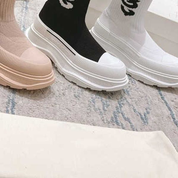 

boots elastic knitted socks boots women's lovers thick bottom high middle graffiti martin boots, Black