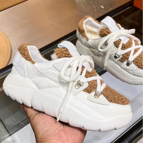 

la cloud casual shoes women luxury platform sneakers australia trainers sneaker flat rubber sole winter warm shoes womens wool fur furry siz, Black