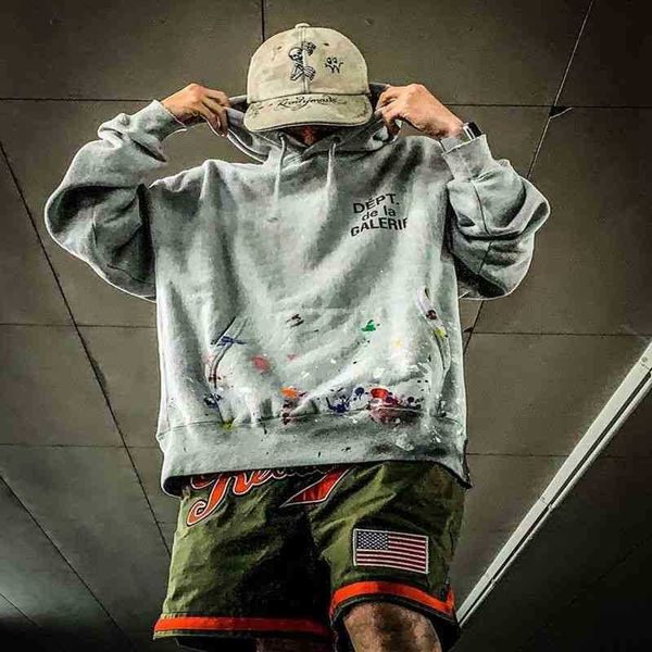 

fleece autumn splash designer hand-painted luxury print cotton thin men's graffiti hoodies ink gary loose dept hoodie high street and w, Black