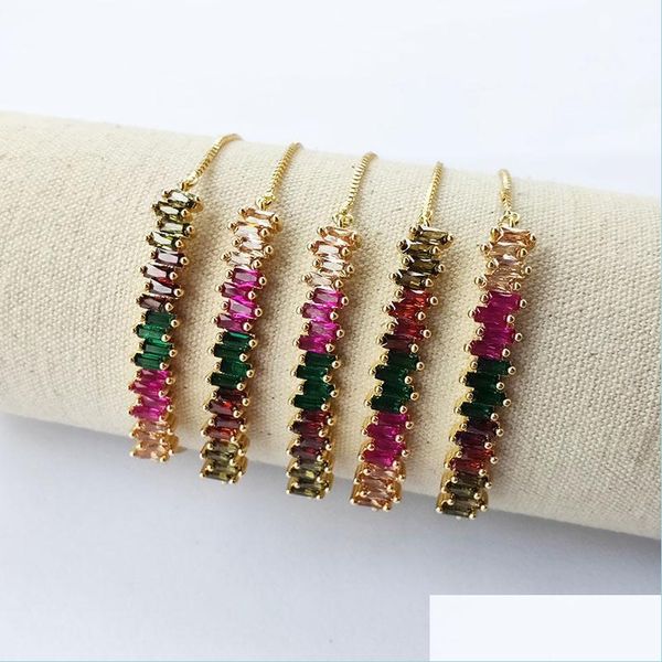 

chain rainbow cubic zircon curved bar connector bracelets colorf cz stone micro pave jewelry bracelet for women girl gift bg284 drop dhw1j, Black