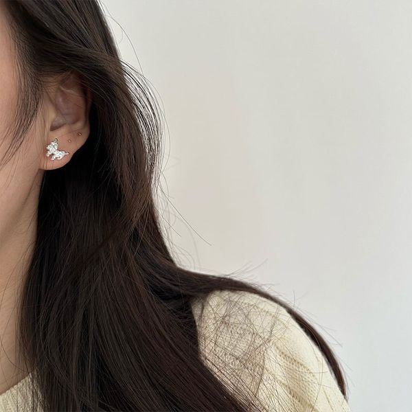 

authentic 925 sterling silver stud earrings irregular butterfly small earring xmas gifts, Golden;silver