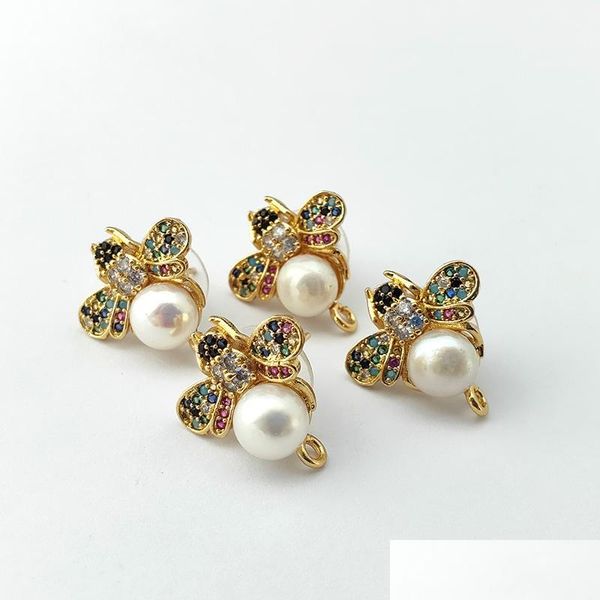 

stud bees insects stud earrings post with loop hanger pearl cz micro paved for diy women jewelry earring findings drop delivery 2022 dhpej, Golden;silver