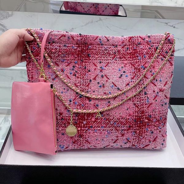 

designer women 22 hobo tweed shopping bag france brand chains drawstring woolen tote handbags lady qulited large capacity shoulder handbag l