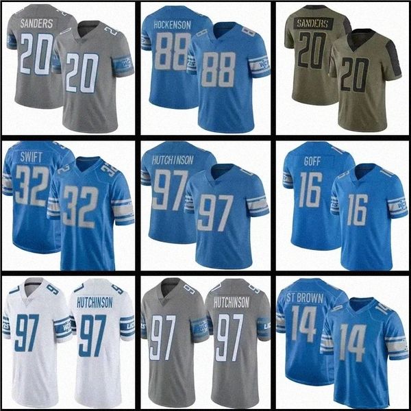 

tj hockenson aidan hutchinson custom football jerseys jamaal 9 jameson williams d'andre swift amon-ra st. brown detroits barry sanders, Black