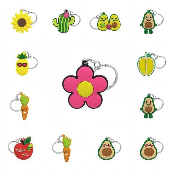 

fashion keychainskeychains lanyards 1pcs pvc rings cute plant cartoon chain avocado pineapple flower cactus shape holder fit child kids scho, Silver