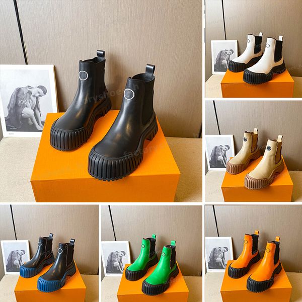

designer boots ruby ankle boot women flat booties cowhide leather bootie rubber platform non-slip sole boot elastic lateral confining shoes, Black