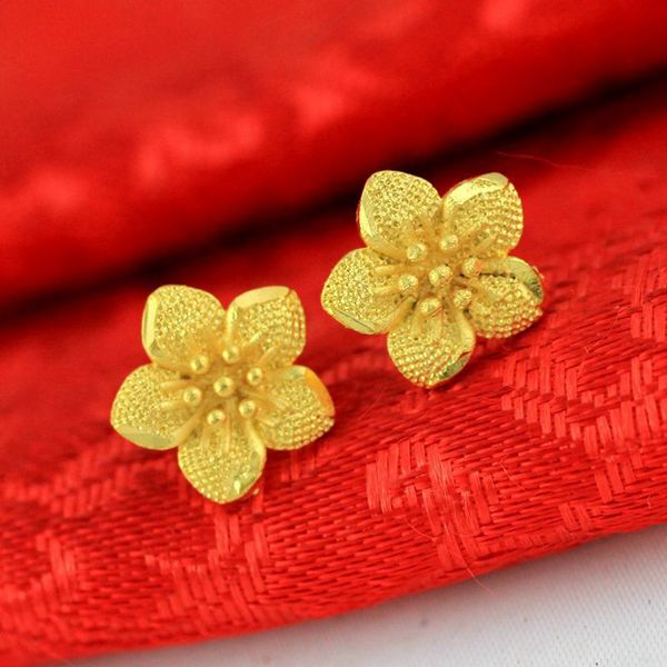 

women girl stud earrings beautiful plum blossom earrings 18k yellow gold filled fashion accessories, Golden;silver