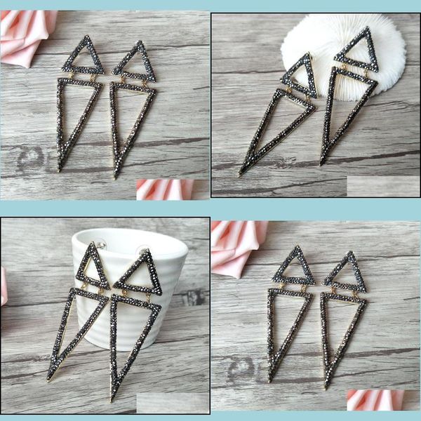 

stud handmade sparkly pave black rhinestone crystal doubletriangle gorgeous dangle charms earrings fashion jewelry for women er359 d dhyev, Golden;silver