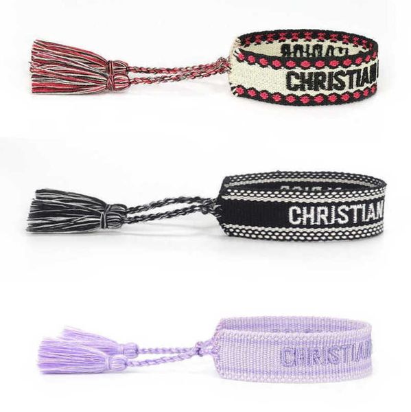 

fashion women's luxury bracelets d brand designer bangle embroidery wrist rope bohemia tassel hand woven bracelet men's girl simpl, Golden;silver