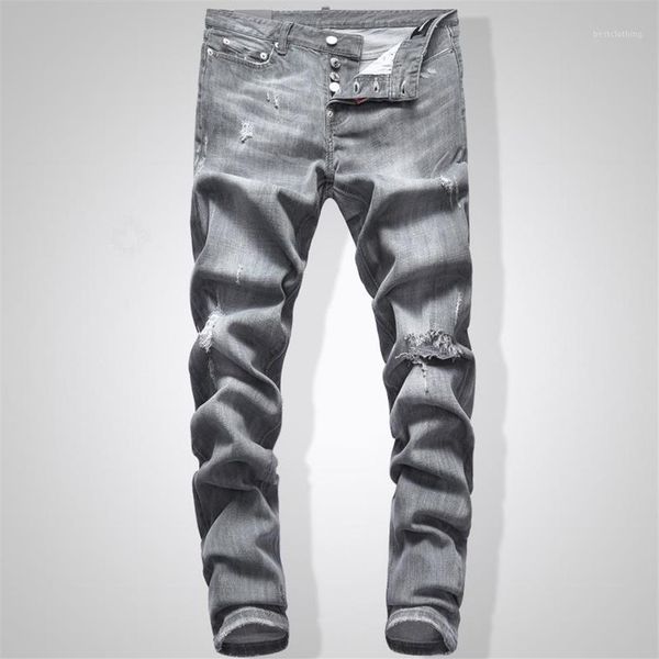 

grey jeans men slim fit denim solid color hip hop streetwear biker jeans 744# men's jeans1324j, Blue