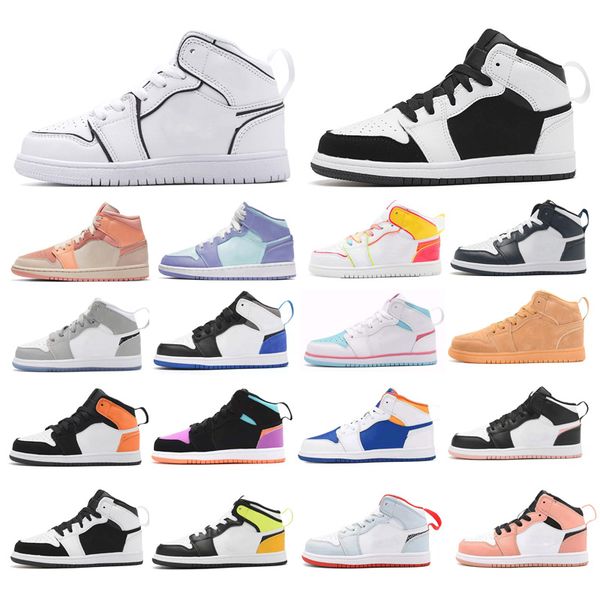 

basketball shoes sport trainer mid high strap sneaker baby kids toddler youth elastic buckle jumpman 1 1s obsidian chicago boys girls childr